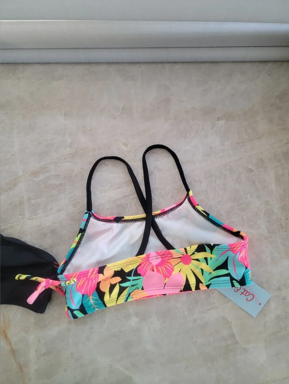 Cat & Jack  Kids Floral Bikini Set - Black, Pink, Yellow, Teal Size S(6/7)
